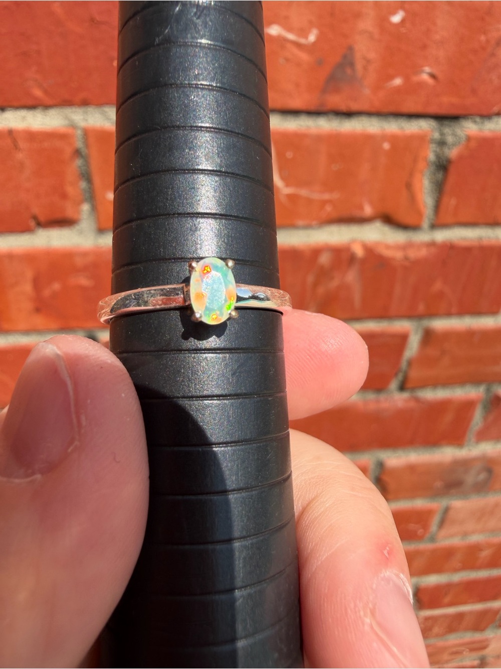 Opal Solitaire Ring - White Opalescent Gem #6